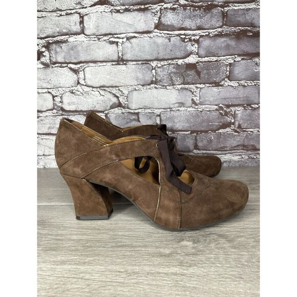 Earthies Sarenza Brown Suede MaryJane Tie Up Dress Shoes Women’s Sz 11B US/42EU - Picture 13 of 16